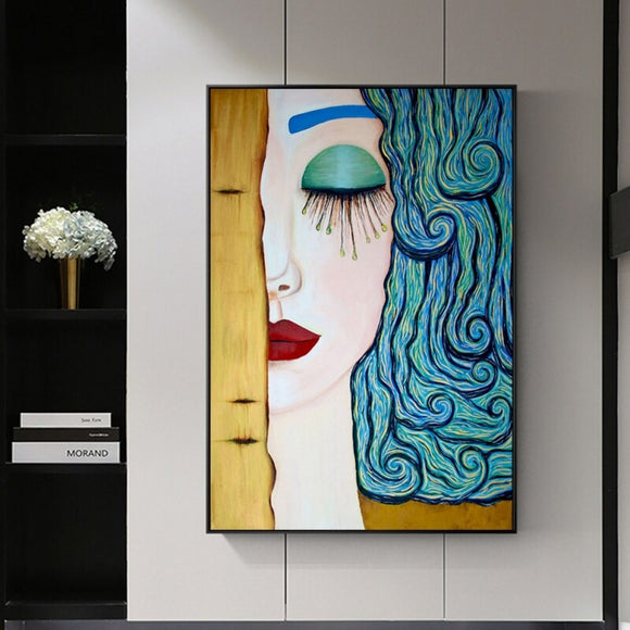 Cuadro Abstracto Lágrimas Doradas Mujer - Pintura Decorativa en Lienzo