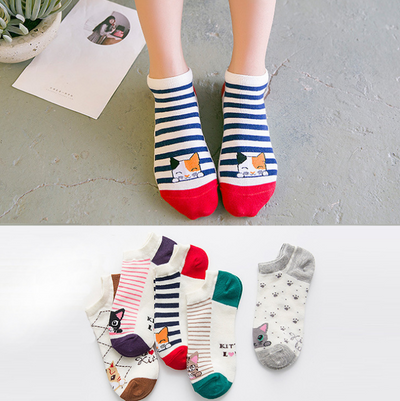 Pack 5 Pares Calcetines Gatos a Rayas para Mujer - Algodón Cómodo y Divertido - Image 7