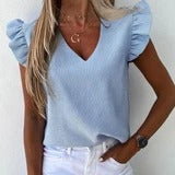 Blusa Estampada de Piña con Volantes en Mangas Cortas para Mujer