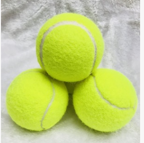 Three bright yellow dog tennis balls with white seams, made of rubber and felt, stacked on a soft background. - Image 4