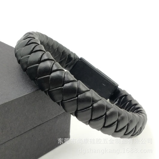 Pulsera Cable de Datos Tejida en Cuero - Diseño Creativo 2 en 1 - Image 3