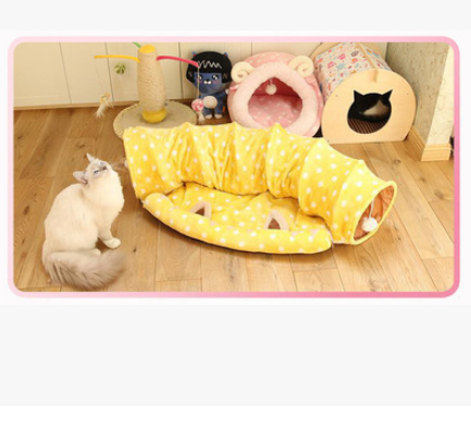 Túnel Enrollable para Gatos con Cama Integrada y Juguete Dragón