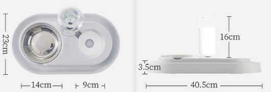 White pet feeding station with a stainless steel food bowl and a clear automatic water dispenser bottle. - Image 20