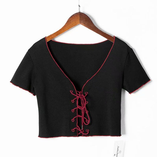 Blusa Corta con Nudo Frontal y Escote en V - Image 3