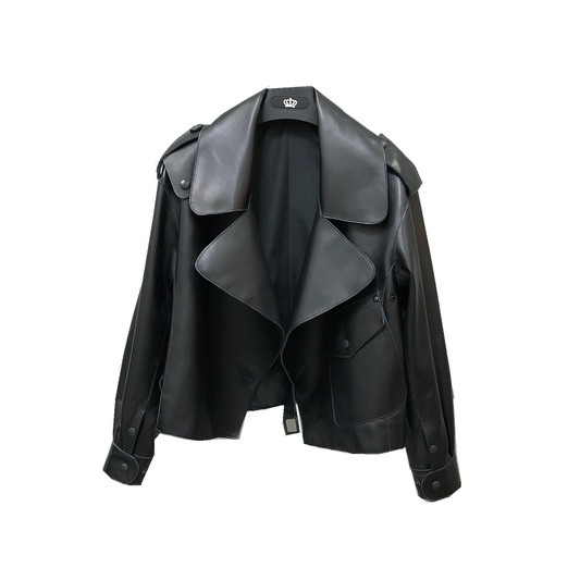 Chaqueta de Cuero Corta Suelta para Mujer - Image 2