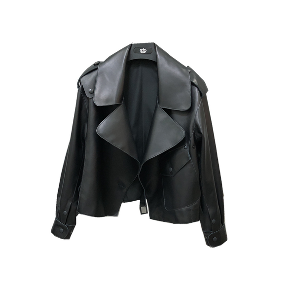 Chaqueta de Cuero Corta Suelta para Mujer