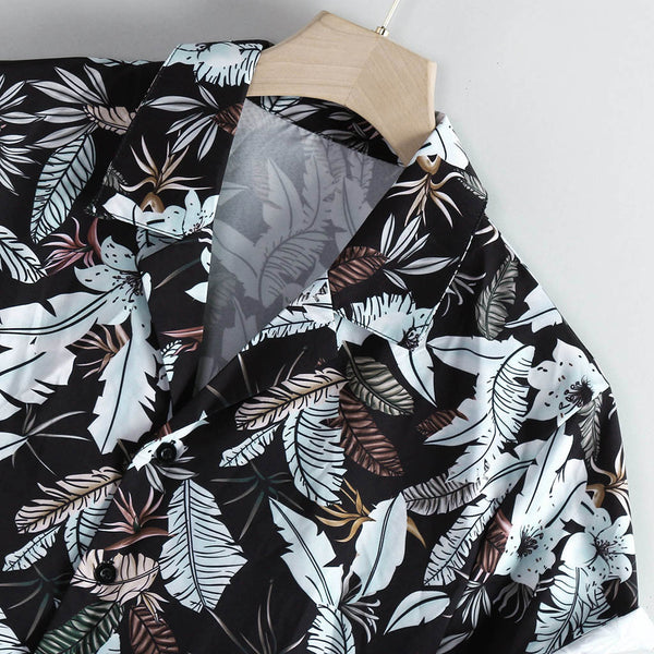 Camisa Manga Corta con Estampado de Hojas Pequeñas
