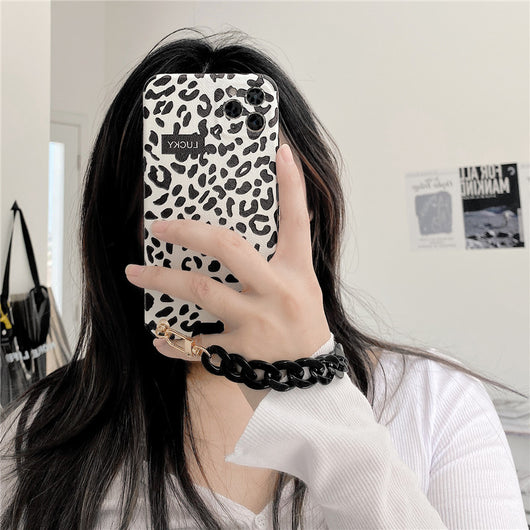 Funda para Celular Xsmax con Correa de Pulsera y Estampado de Leopardo
