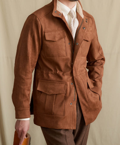 Chaqueta Safari Cuello Alto en Ante Sintético con Cintura Entallada - Image 5