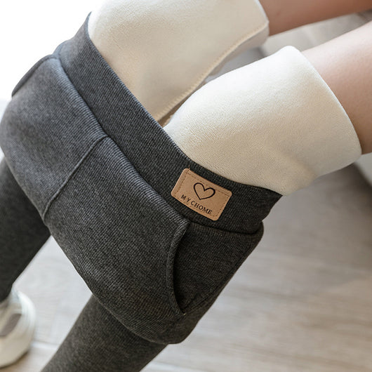 Leggings Talla Grande Gris Sólido con Bolsillos y Tela Elástica - Image 9