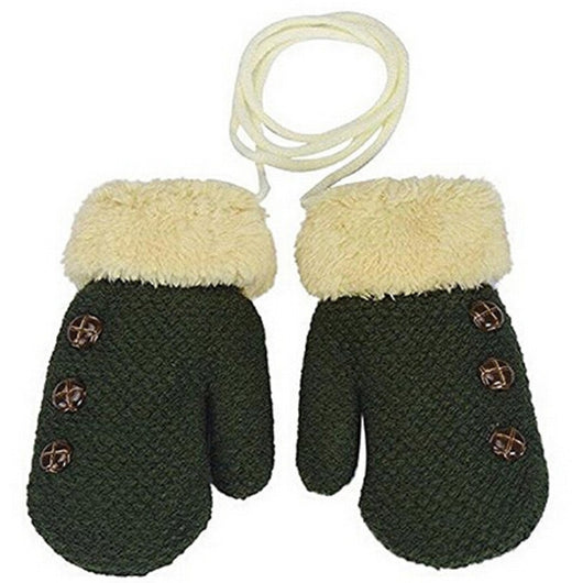 Guantes Infantiles de Punto con Forro de Terciopelo y Cordón