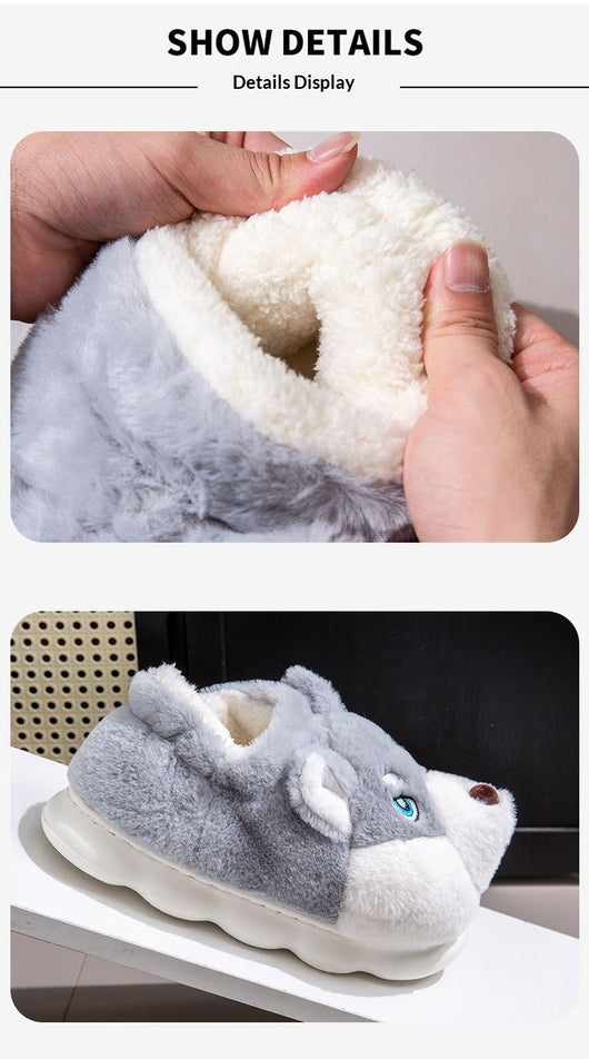 Pantuflas Husky Cartoon de Algodón Puro para Hombre - Cálidas y Cómodas para Invierno - Image 19