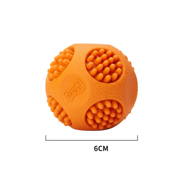 Orange textured pet toy ball with nubs and a bone-shaped logo, measuring 6cm, designed for chewing and sounding. - Image 10