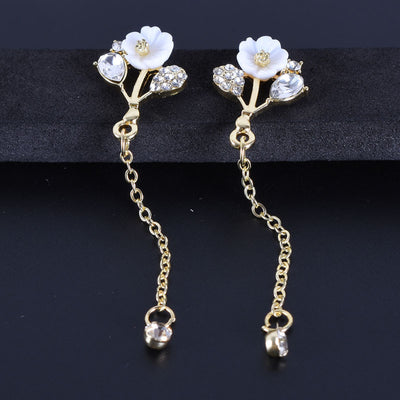 Aretes de Perla con Borla de Flor y Aguja de Plata - Estilo Coreano Elegante - Image 3