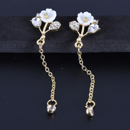 Aretes de Perla con Borla de Flor y Aguja de Plata - Estilo Coreano Elegante - Image 3