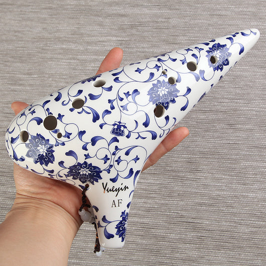 Ocarina Profesional Alto F de 12 Agujeros - Porcelana Azul y Blanca - Image 4