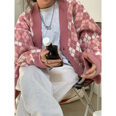Chaqueta Suéter Holgada con Cuadros Contrastantes - Image 6