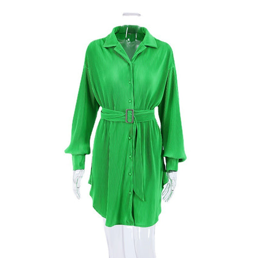 Vestido Camisero Plisado para Mujer - Manga Larga Versátil - Image 10