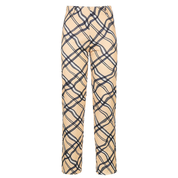 Pantalones Casuales a Cuadros Corte Recto