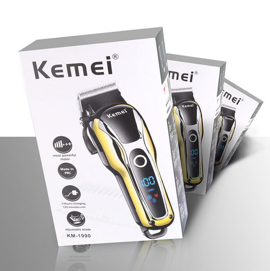 Professional Kemei hair clipper, electric shaver, and ornate gold beard trimmer with guide combs, cleaning brush, USB cable, and oil. - Image 4