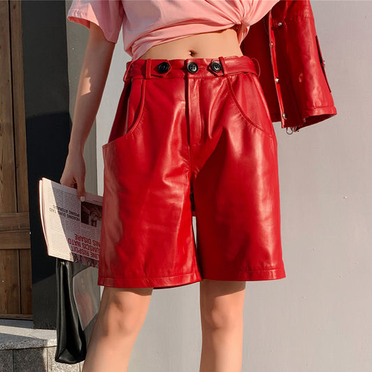 Pantalones de Cuero Ancho Cintura Alta
