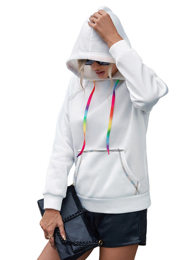 Sudadera Hoodie Suelta con Bloques de Color Arcoíris y Cintas - Image 20