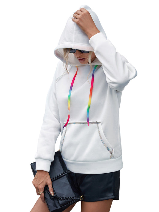 Sudadera Hoodie Suelta con Bloques de Color Arcoíris y Cintas - Image 20