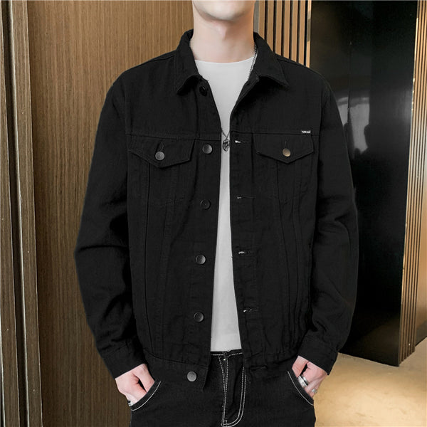 Chaqueta de Trabajo Denim Negro para Hombre - Estilo Versátil Primavera Otoño