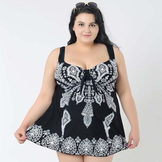Traje de Baño Falda Dividida Talla Extra Grande con Estampado - Image 8