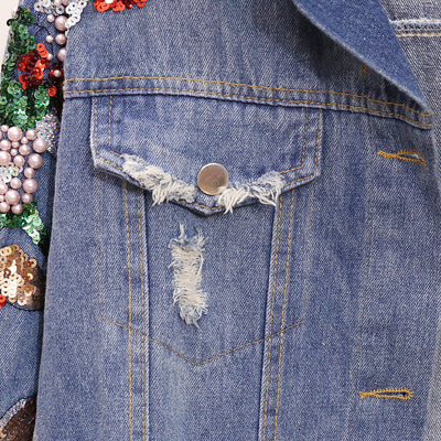 Chaqueta Denim Oversized con Bordados y Lentejuelas Reductora para Mujer - Image 12