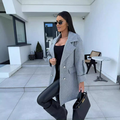 Abrigo de Lana con Cuello H Elegante para Desplazamientos Diarios - Image 3