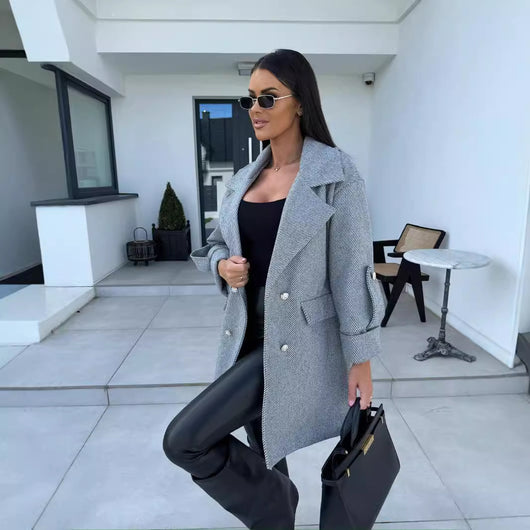Abrigo de Lana con Cuello H Elegante para Desplazamientos Diarios - Image 3