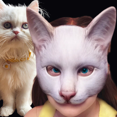 Máscara de Gato Blanco con Impresión Digital de Animales para Mascarada