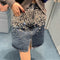 Falda Denim con Abertura Frontal, Perlas y Diamantes