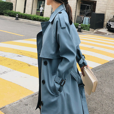 Abrigo Largo Suelto Estilo Hong Kong Azul