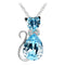 Creative Lady Cute Bow Kitty Crystal Necklace Oceanblue Plateado