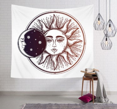Bohemian sun and moon tapestry with a celestial pattern of golden suns and crescent moons on a dark blue background. - Image 16