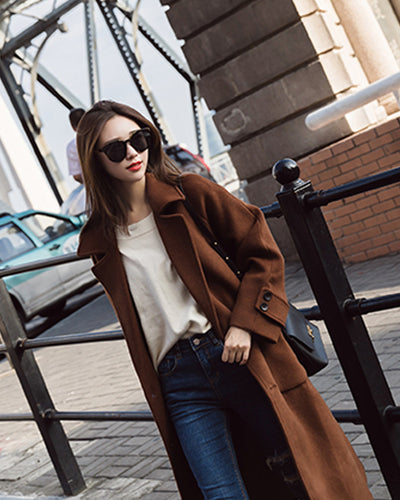 Abrigo de Lana Largo Estilo Coreano Harajuku Caramelo para Mujer - Image 2