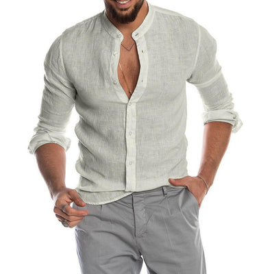 Camisa de Lino con Cuello Mao para Hombre - Image 4