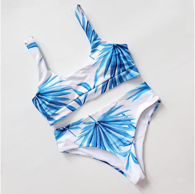 Women's black and white tie-dye two-piece swimsuit with a scoop neck bralette top and high-cut bottom. - Image 13