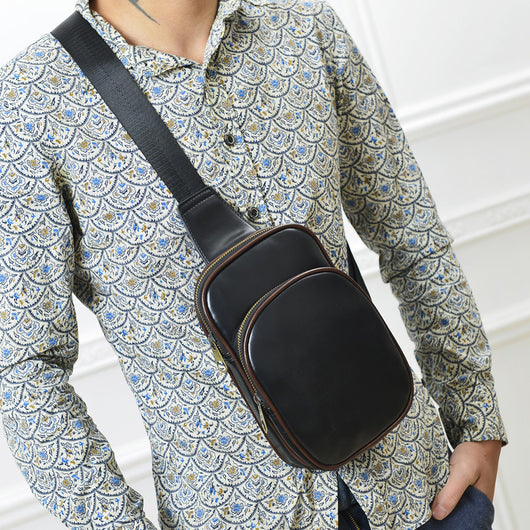 Bolsa de Pecho de Cuero PU para Hombre - Estilo Retro Crossbody Casual