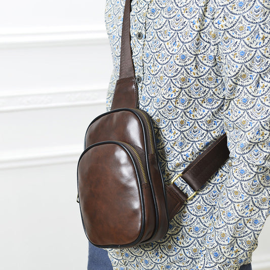 Bolsa de Pecho de Cuero PU para Hombre - Estilo Retro Crossbody Casual - Image 2