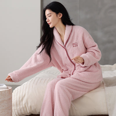 Pijama de Pareja Franela Gruesa Coral Fleece Manga Larga Abrigado - Image 7