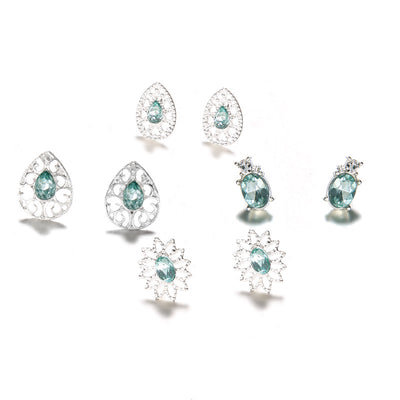4 Pares de Aretes Boho Cristal Zafiro Glamurosos - Image 2