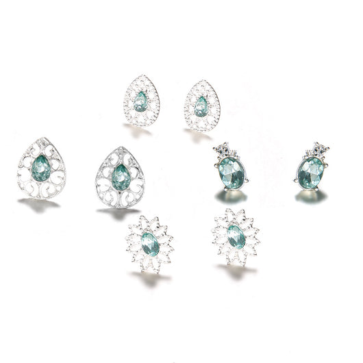 4 Pares de Aretes Boho Cristal Zafiro Glamurosos - Image 2