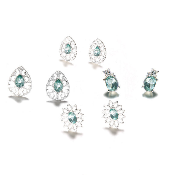 4 Pares de Aretes Boho Cristal Zafiro Glamurosos