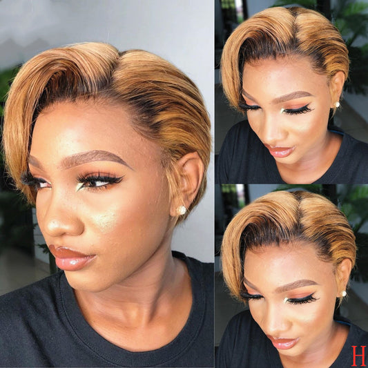 Peluca Rubia Corta Ondulada Lateral - Cabello Liso Sintético