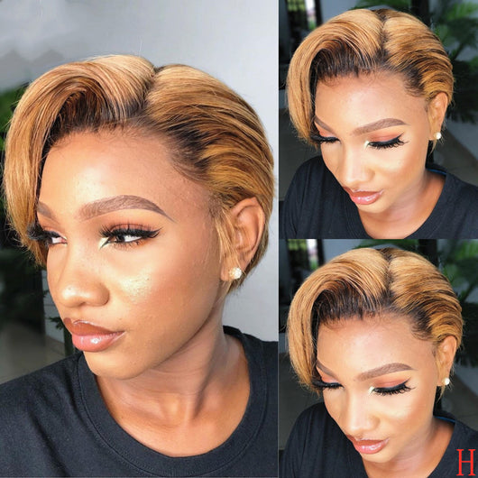 Peluca Rubia Corta Ondulada Lateral - Cabello Liso Sintético