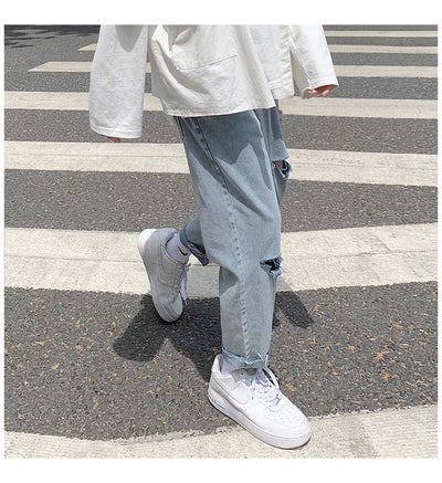 Jeans Rectos Holgados con Rotos para Hombre - Image 10