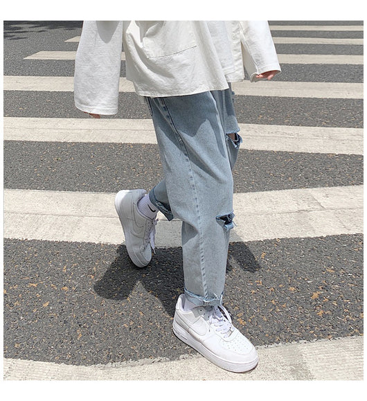 Jeans Rectos Holgados con Rotos para Hombre - Image 10